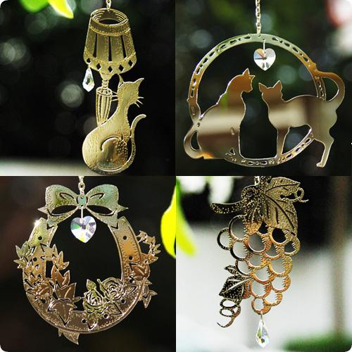 英国製 ミニ サンキャッチャー ランプシェード&amp;ねこ ぶどう