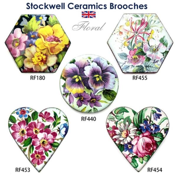 英国製 陶器 ブローチ 花柄 Stockwell Ceramics