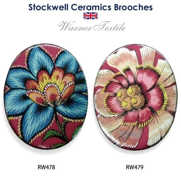 英国製 陶器 ブローチ ワーナーテキスタイル 花柄 Stockwell Ceramics