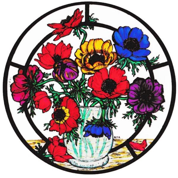 ステンドグラス シール アネモネ 花 英国製