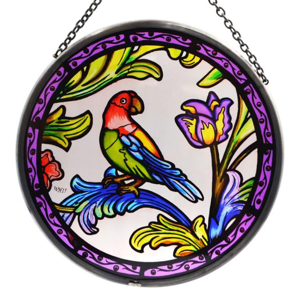 英国製 ステンドグラス セントポール大聖堂 鳥と花 オウム Winged Heart