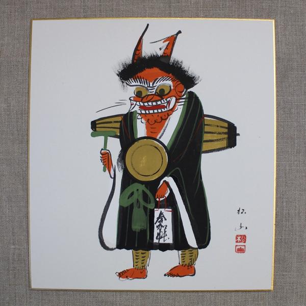 【送料無料】大津絵 色紙「鬼の寒念仏」肉筆｜大津絵の店 滋賀県 伝統工芸品