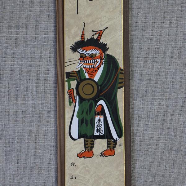 大津絵 泥地短冊掛セット「鬼の寒念仏」肉筆｜大津絵の店 滋賀県 伝統工芸品