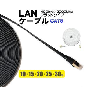 薄型フラットLANケーブル 10m 15m 20m 25m 30m カテゴリー8 3mm厚 ゴールドメッキ ゲーム機 cat8 ランケーブル ブラック ホワイト