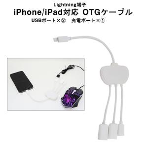 iPhone/iPad対応 OTGケーブル Lightning 給電 USB2ポート ハブケーブル ホワイト｜tougen