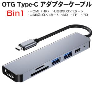 Type-C用 6in1 OTG変換アダプタ BYL-2010 HDMI出力 SD TF カードリーダー USB3.0ポート2口 PD充電ポート 4K｜tougen