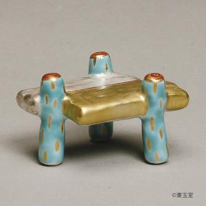 蓋置 色絵 雪だるま二閑人 高野昭阿弥作 木箱入 : お茶道具東玉堂