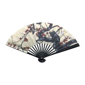 令和7年巳年干支扇子　6寸　黒塗　黒骨　紅白梅に稚児蛇　裏　千家十職　　(化粧箱）