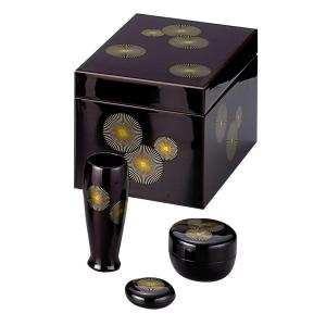 利休茶箱 キンマ彫 （木製 棗、香合、茶筅筒付）宗悦作 （化粧箱