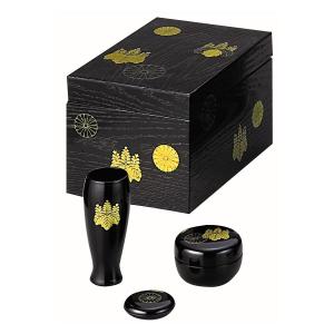利休茶箱 キンマ彫 （木製 棗、香合、茶筅筒付）宗悦作 （化粧箱