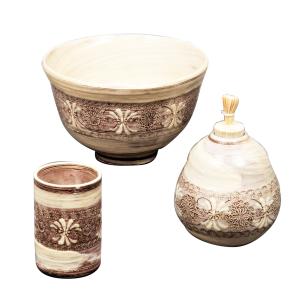 茶道具 水指 水差し 紫三島 木弧 3代 森里陶楽作 共蓋＆塗蓋 : 茶道具