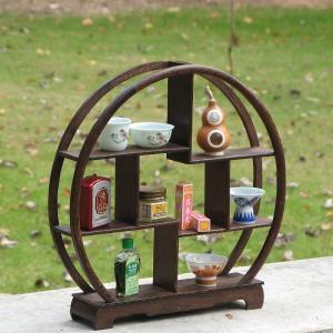 飾り棚 木製 高さ49cm 丸形 円形 違い棚 家具 : 仏像・仏具専商の彫