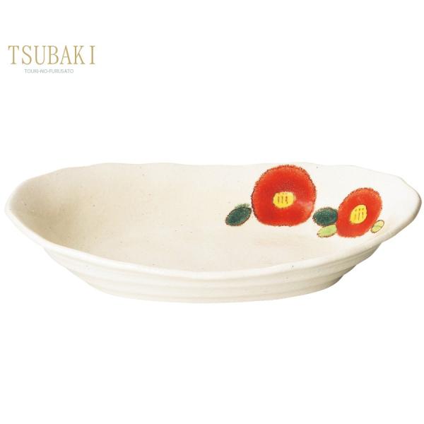 食器 おしゃれ TSUBAKI赤カレー皿 赤 幅25.5cm ベーカー 楕円大鉢 パスタ皿 花 椿 ...