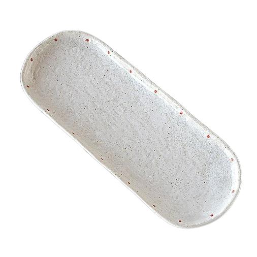 長皿 楕円焼き物皿 赤ドット