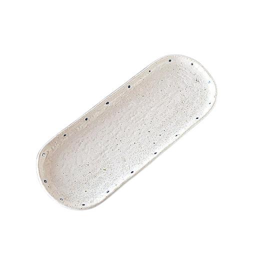 長皿 楕円焼き物皿 青ドット