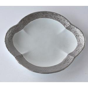 中皿 青磁 花形 銀の縁 料亭の器