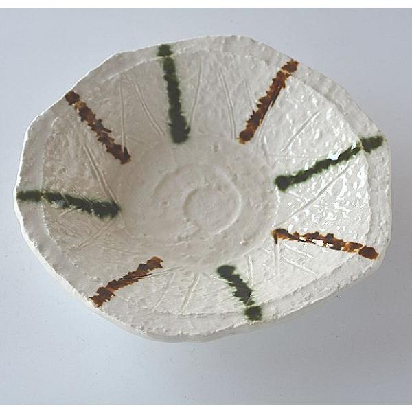 中皿 丸皿 変形 でこぼこ 茶 緑 ライン