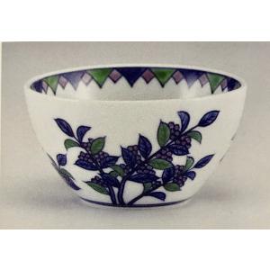 源右衛門窯 染錦牡丹丸紋（中・青） 飯碗 有田焼 ご飯茶碗 : 陶器たて