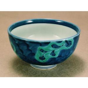 源右衛門窯 染錦牡丹丸紋（中・青） 飯碗 有田焼 ご飯茶碗 : 陶器たて