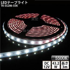 LEDテープライト シリコンチューブ TK-SS286-55K 白色(5500K) 60粒/m 単色 3m DC12V 屋外使用可能 ジャック付外径5.5mm×内径2.1mm｜toukou-store