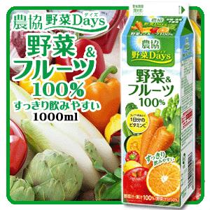 農協 野菜Days 野菜＆フルーツ100％ 1000ml 【野菜】【野菜ジュース】【雪印メグミルク】