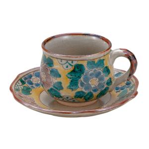 九谷焼 吉田美統【人間国宝】九谷焼コーヒー碗皿（カップ＆ソーサー