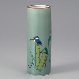 九谷焼 扁壷（台形型）雪二雀図 中村陶志人 送料無料 花器 花瓶 人気