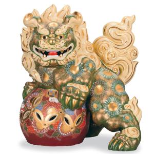 九谷焼 16号立獅子 緑彩｜ 置物 獅子 人気 ギフト 贈り物 結婚祝い 内祝い お祝い
