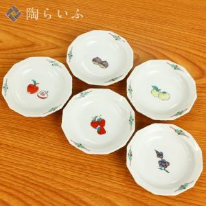 九谷焼 4寸瓔珞小鉢揃 うさぎ五彩 ：美山窯 5枚揃え うさぎ 動物