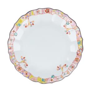 九谷焼 6号皿揃 染付瓔珞紋花鳥/青郊窯 送料無料 和食器 皿 取り皿