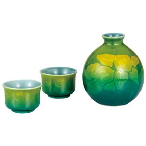 九谷焼 酒器揃 青手古九谷 徳利 盃セット / 文吉窯 ｜酒器 酒器セット