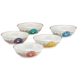 九谷焼 4寸瓔珞小鉢揃 うさぎ五彩 ：美山窯 5枚揃え うさぎ 動物