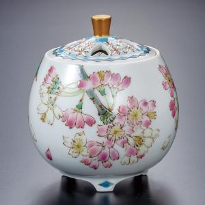九谷焼 3.5号香炉 赤絵細描咲華文/福島礼子＜送料無料 香炉 仏具 人気