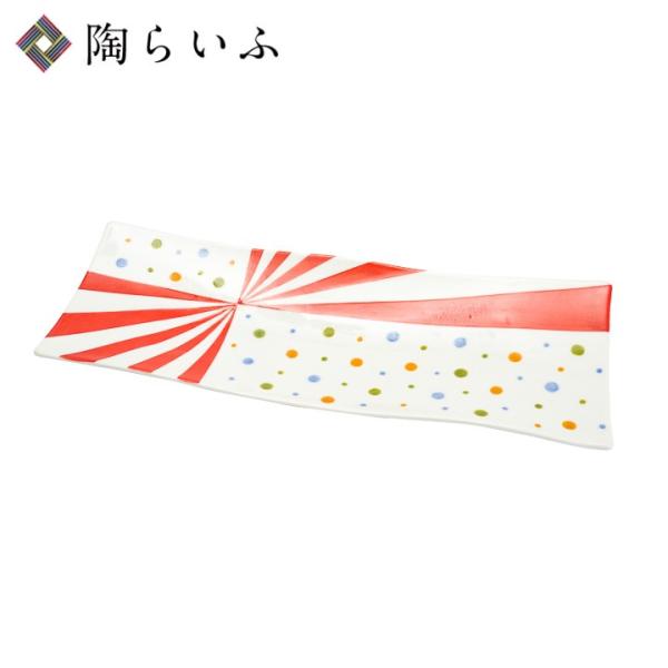 九谷焼 波型長皿 水玉ストライプ / 北村知子 皿 盛皿 大皿 人気 ギフト 化粧箱入り