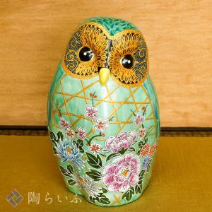 九谷焼 2号 ペアふくろう 友禅錦盛 / 友山作 置物 縁起物 ふくろう