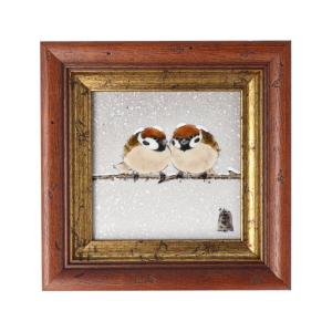 九谷焼 擦金箔額（長角）雪二雀図 中村陶志人 送料無料 額縁 陶額 人気