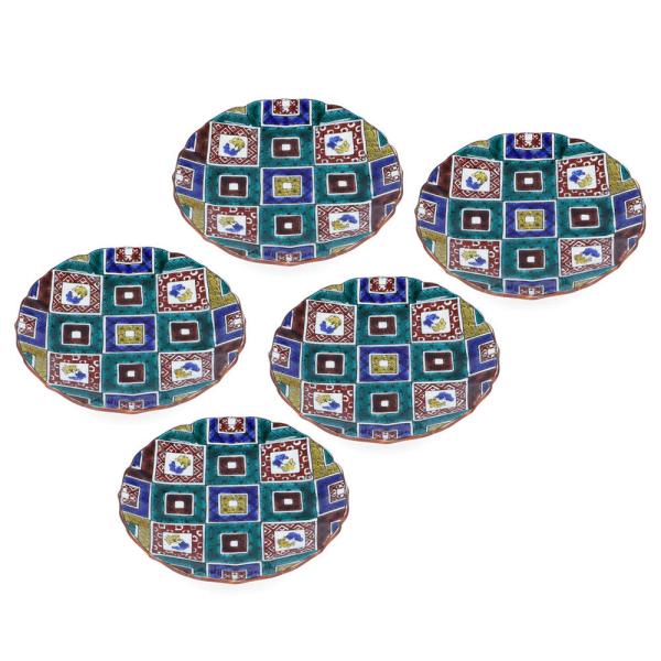 九谷焼 4号菊皿揃 石畳/大志窯 皿 中皿 人気 ギフト 贈り物 結婚祝い 内祝い お祝い 化粧箱入...