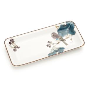 九谷焼 6号皿揃 染付瓔珞紋花鳥 / 青郊窯 和食器 皿 取り皿 人気