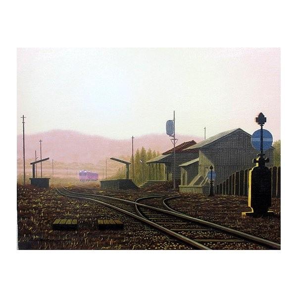 油絵 油彩画 洋画 (油絵額縁付きで納品対応可) F6 「朝の駅舎３」 朝隈 敏彦