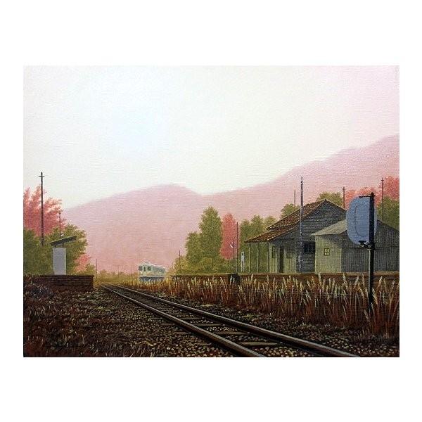 油絵 油彩画 洋画 (油絵額縁付きで納品対応可) F10 「筑豊鉄道」 朝隈 敏彦