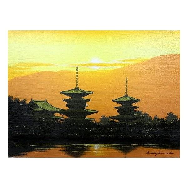 油絵 油彩画 洋画 (油絵額縁付きで納品対応可) WF3 「薬師寺２」 朝隈 敏彦