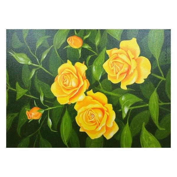 油絵 油彩画 洋画 (油絵額縁付きで納品対応可) SM 「黄バラ」 朝隈 敏彦