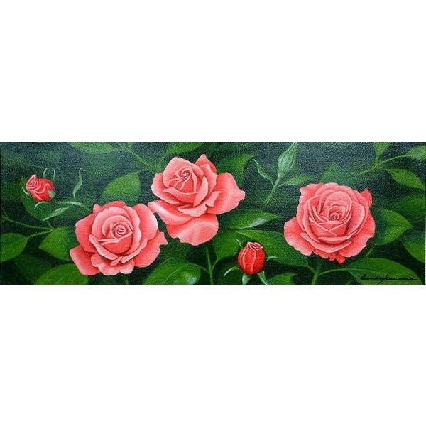 油絵 油彩画 洋画 (油絵額縁付きで納品対応可) WSM 「赤バラ」 朝隈 敏彦