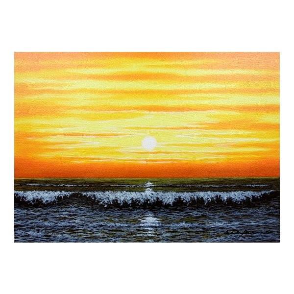 油絵 油彩画 洋画 (油絵額縁付きで納品対応可) SM 「朝焼けの海」 朝隈 敏彦