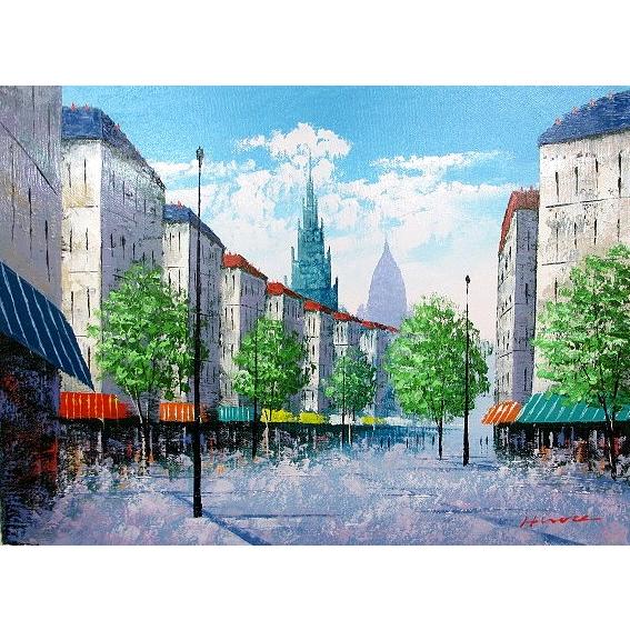 油絵 油彩画 洋画 (油絵額縁付きで納品対応可) F4号 「パリの街角」 広瀬 和之