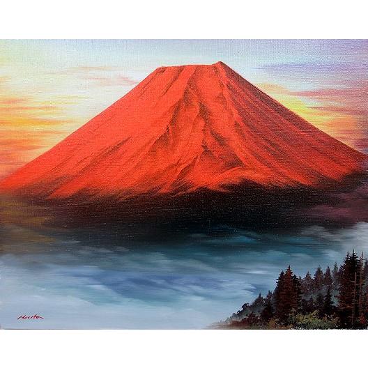 油絵 油彩画 洋画 (油絵額縁付きで納品対応可) F8号 「赤富士」 森田 哲兵