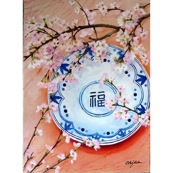 油絵 油彩画 洋画 (油絵額縁付きで納品対応可) F4号 「さくら７」 内藤 千嘉