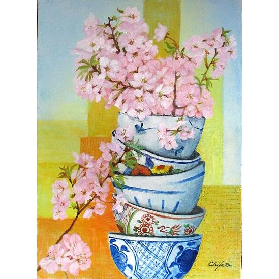 油絵 油彩画 洋画 (油絵額縁付きで納品対応可) F4号 「さくら８」 内藤 千嘉