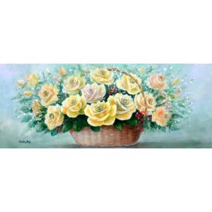 油絵 油彩画 洋画 (油絵額縁付きで納品対応可) WSM 「花かごイエローリリーズ」 野村 正明