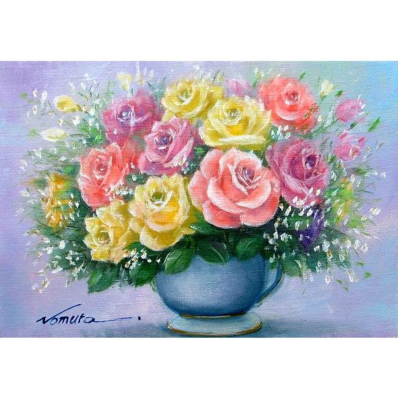 油絵 油彩画 洋画 (油絵額縁付きで納品対応可) SM 「バラ」 野村 正明